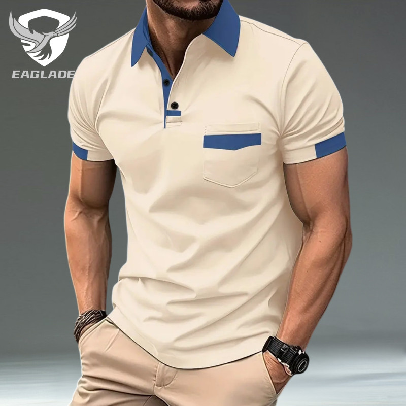 EAGLADE เสื้อยืดโปโลผู้ชายคอปกสําหรับ Man O-3 ในแอปริคอท K11
