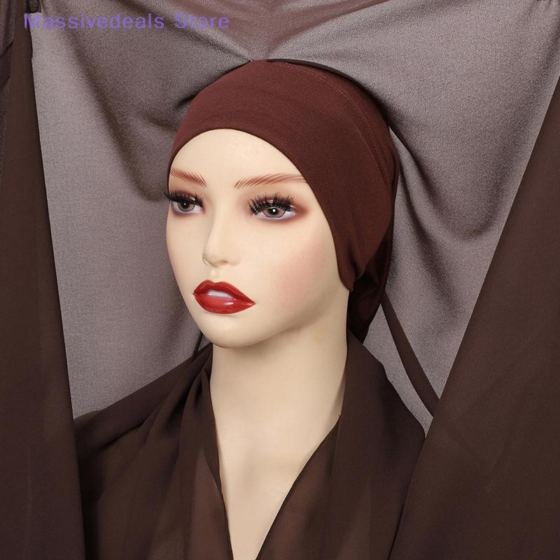 Massivedeals ใหม่ล่าสุดชีฟอง Hijab พร้อมหัวเข็มขัดแม่เหล็กสีทึบผู้หญิงมุสลิมฮิญาบผ้าพันคออิสลาม Turban แฟชั่นผ้าคลุมไหล่ใหม่ - รูปที่ 3