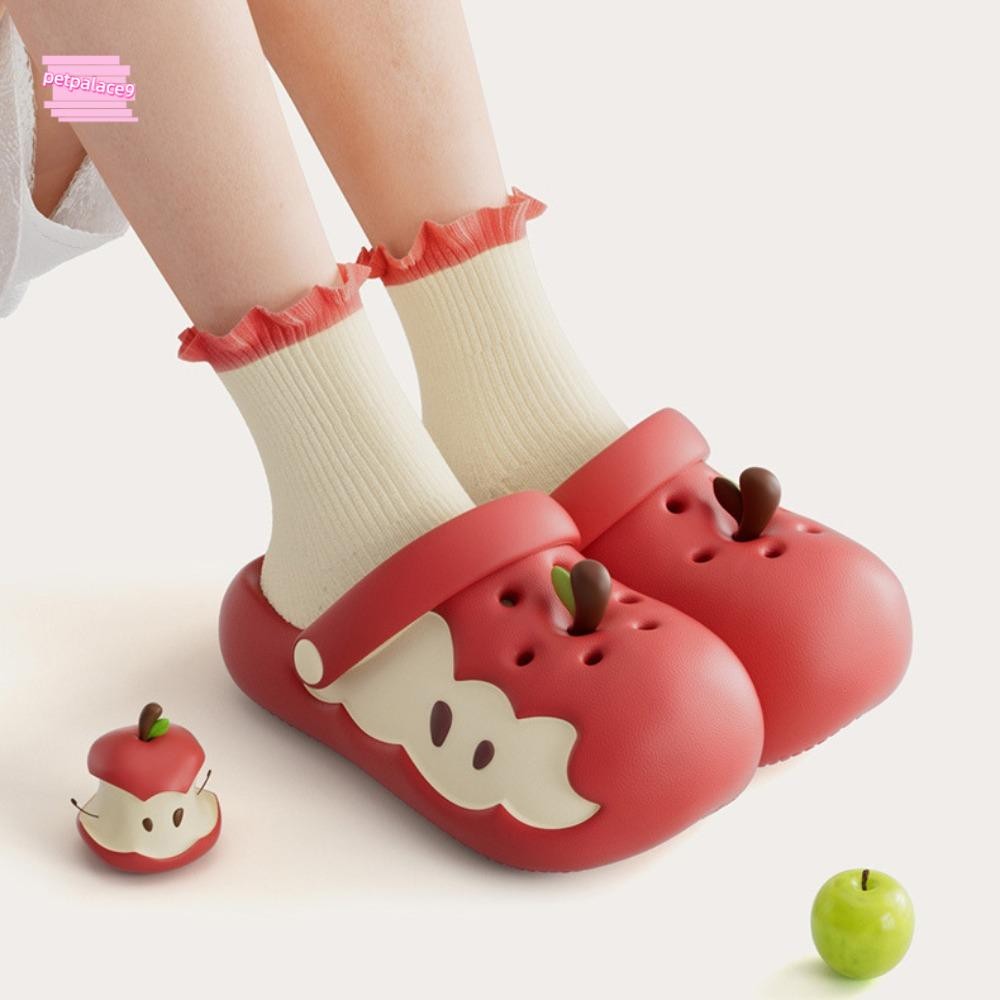 PETPALACE9 รองเท้าแตะด้านล่างแบน สไลด์ผลไม้ 3D กันลื่นหนา การ์ตูนลําลองนุ่มสร้างสรรค์ EVA Hollow Out รองเท้าฤดูร้อน