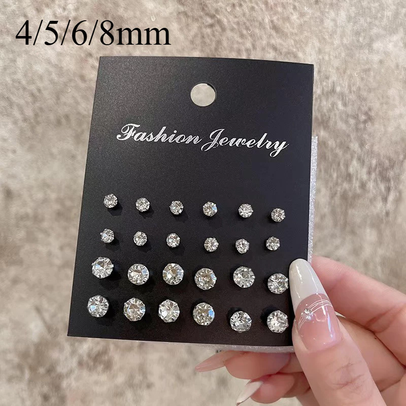24 ชิ้น/ล็อตผู้หญิง Bling Zircon ต่างหูเจาะหู Studs แฟชั่นอุปกรณ์เสริม