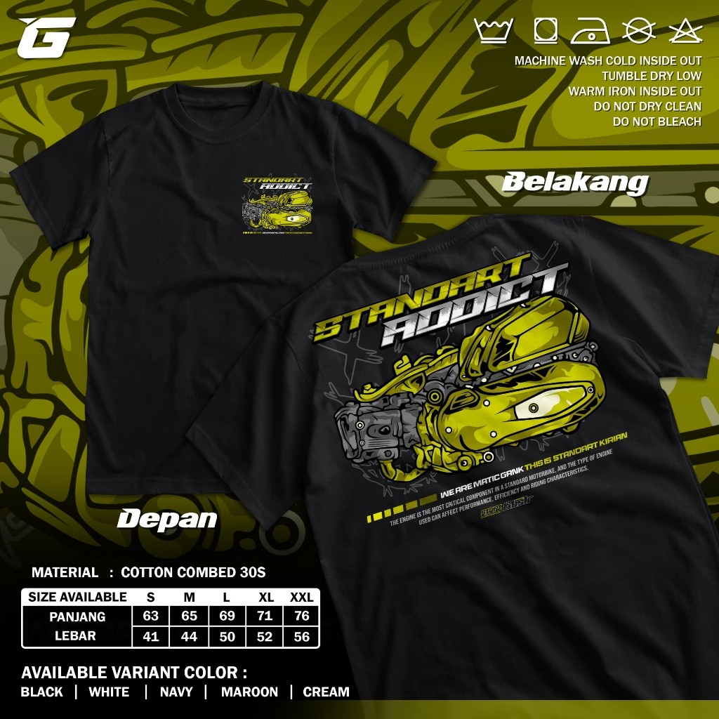 Standard Racing เสื้อยืด Kirian Addict มอเตอร์ Matic Gank การปรับเปลี่ยนอินโดนีเซีย Distro เสื้อยานย