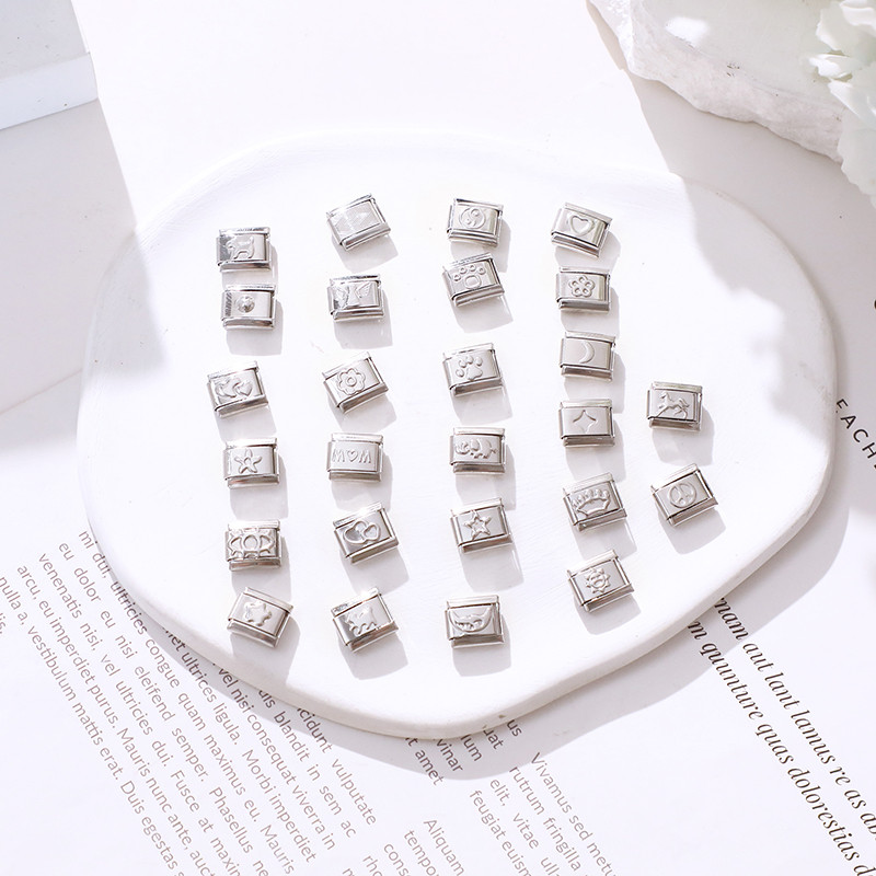 🔥DIY ภาษาอิตาลี เสน่ห์ สร้อยข้อมือ ข้อต่อฟิตติ้ง 9 มม Sliver สีขาว Diy สร ้ อยข ้ อมือคู ่ Diy แฟชั ่ นเครื ่ องประดับอุปกรณ ์ เสริม Retro บุคลิกภาพโมดูลสร ้ อยข ้ อมืออุปกรณ ์ เสริมของขวัญวันวาเลนไทน ์ italian charm links for bracelets - รูปที่ 4