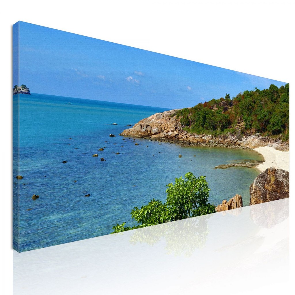 Sea Landscape Painting Hidden Bay On Koh Samui With Crystal Clear Waters , seal18 ภาพพิมพ์บนผ้าใบแคน