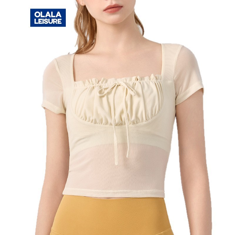 OLaLa Leisure Casual Yoga Sports T-shirt Short Sleeves Fixed Pads Mesh-stitching