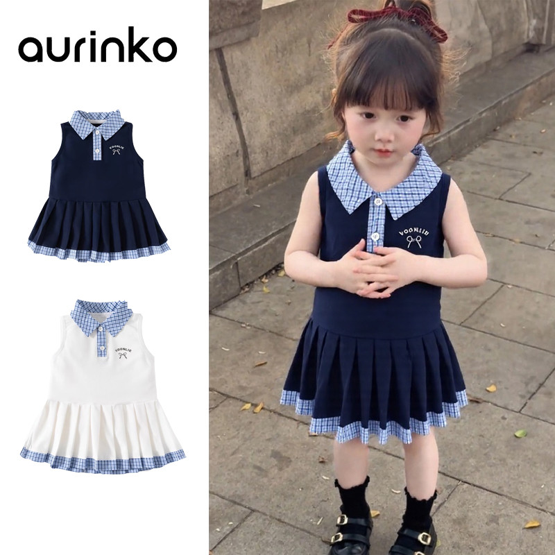 [Aurinko] ชุดเดรสเจ้าหญิง สไตล์เกาหลี Polo ฝ้าย ชุดเจ้าหญิง ชุดเด็กผู้หญิงฤดูร้อน 1-7ปี