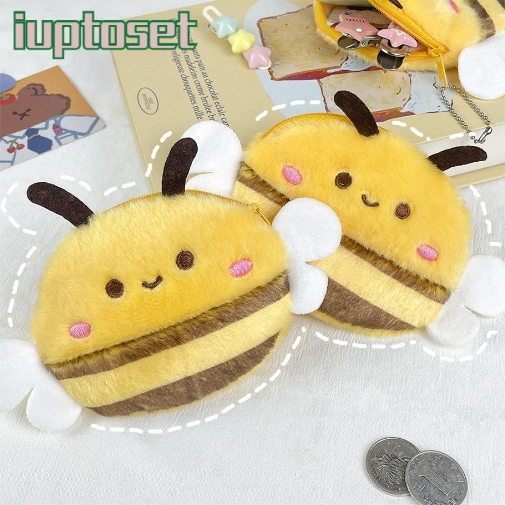 IUTTOSET กระเป๋าเงินผึ้ง, จี้ตุ๊กตาสัตว์มินิแบบพกพากระเป๋าใส่เหรียญตุ๊กตา, กระเป๋าเก็บสํานักงานผึ้งน่ารัก