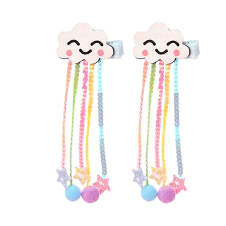 Kids Hair Pins Clouds Smiley Sequins Tassels Ribbon เครื่องประดับผมกันลื่น