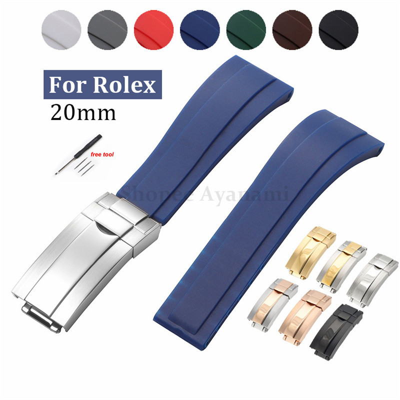 20 มม.สายนาฬิกาซิลิโคนสําหรับ Rolex GMT Water Ghost Submariner Daytona สายนาฬิกายางกันน้ํานุ่มพับหัวเข็มขัดสร้อยข้อมือผู้หญิงผู้ชายสายรัดข้อมือ