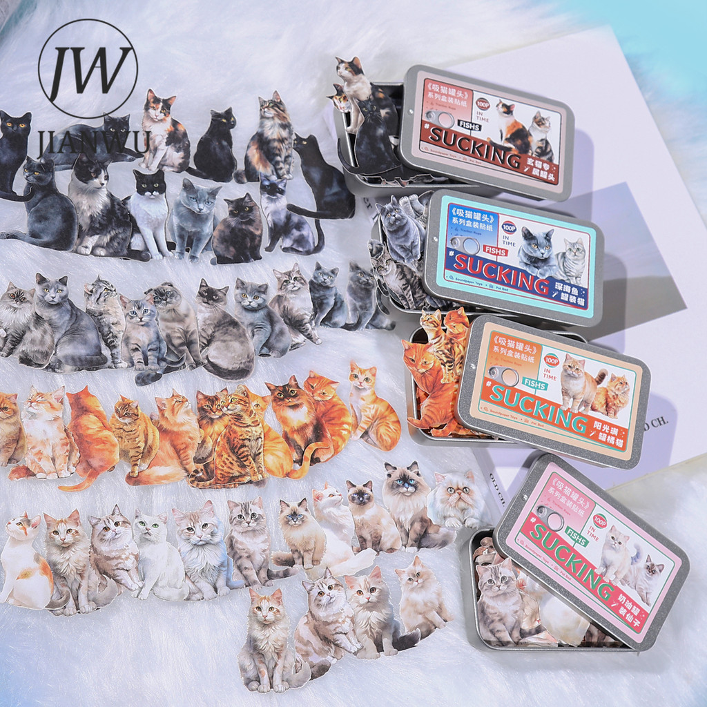 JIANWU ดูดแมวสามารถ Series แมวน่ารักภูมิทัศน์วัสดุ Collage สติกเกอร์ชนิดบรรจุกล่อง Creative DIY วารสารสมุดภาพเครื่องเขียน