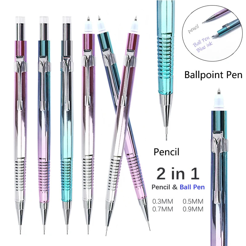 1/3pcs Creative 0.3 0.5 0.7 0.9 มม.2 In 1 ดินสอกด & Blue ปากกาลูกลื่นยางลบสํานักงานโรงเรียนอุปกรณ์การเขียน