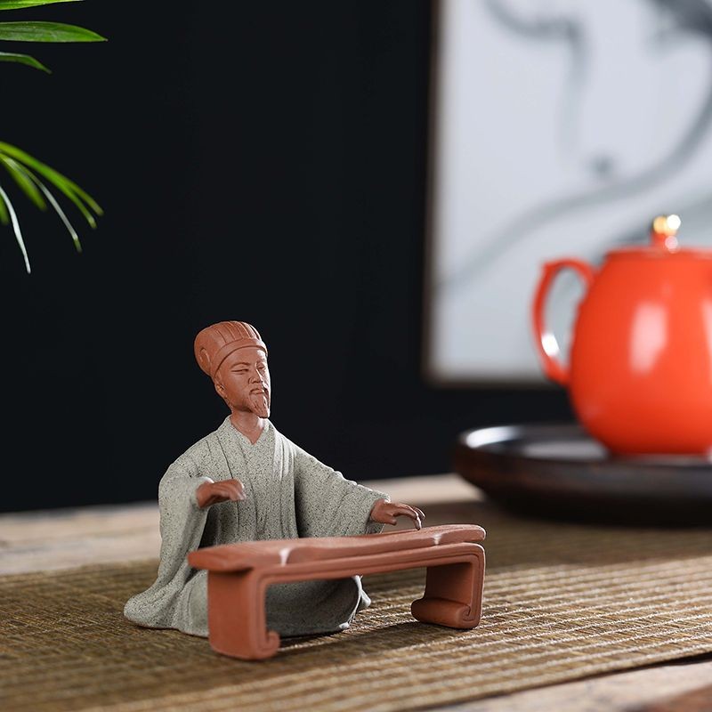 个紫砂琴棋书画创意茶宠摆微景观园艺多肉花宠办公家居装饰品A Purple Clay Qin, Chess, Calligraphy and Painting Creative Tea Pet Disp