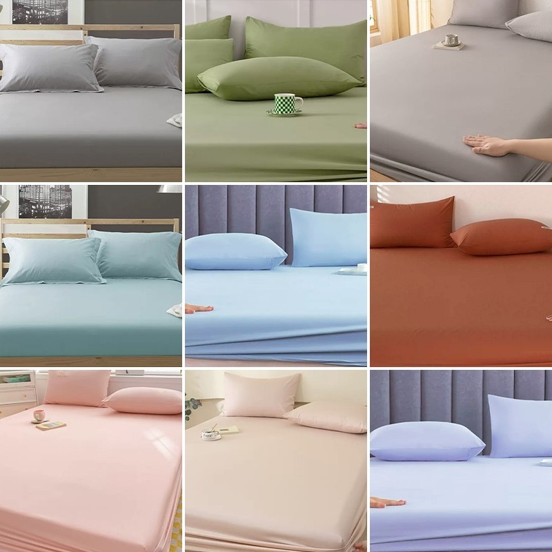 ผ้าปูเตียง 360° สีพื้นเรียบหรู ผ้าฝ้ายซักได้ ส่งไว มี COD
