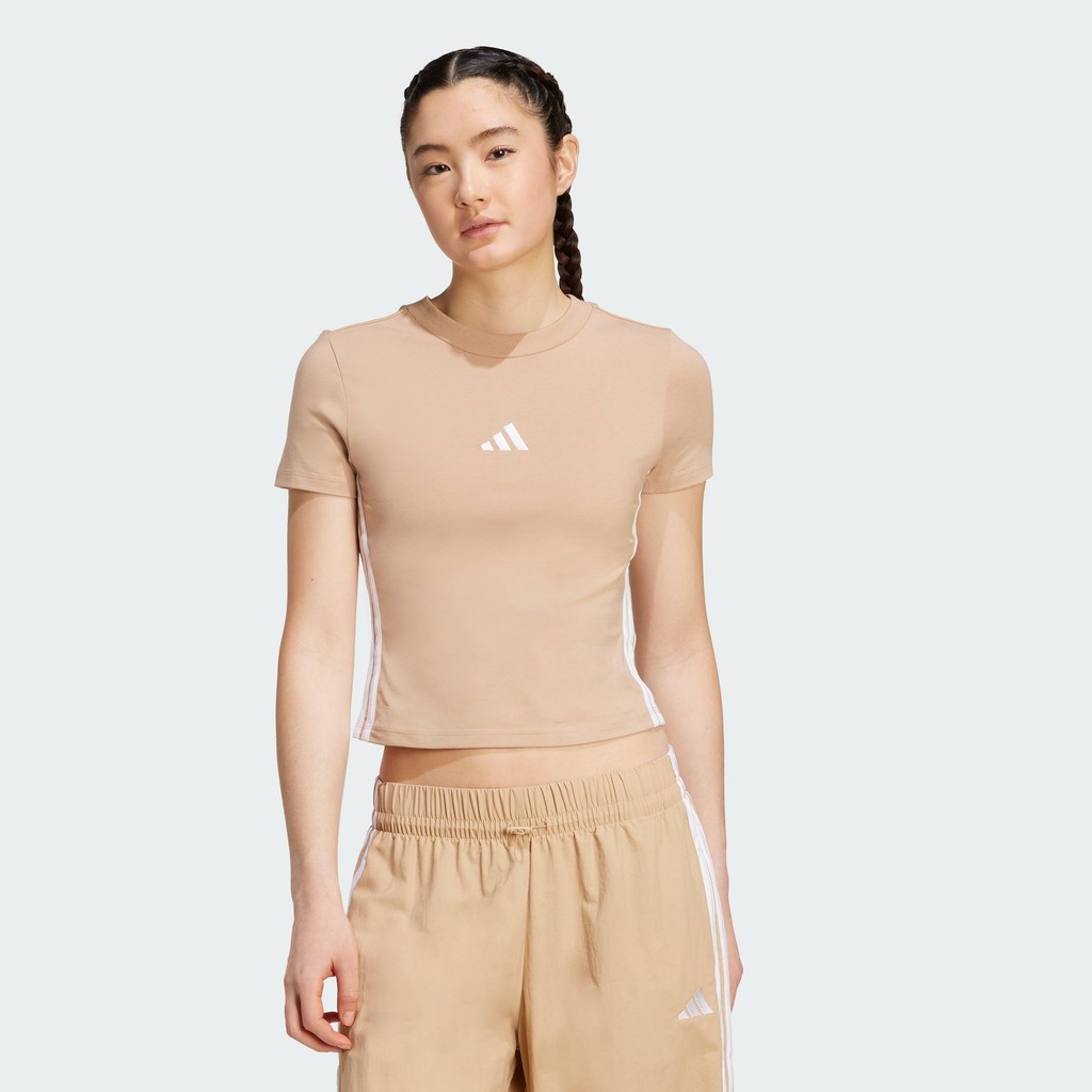 adidas Lifestyle Essentials 3-Stripes Slim Baby Tee Women Brown JX7588
