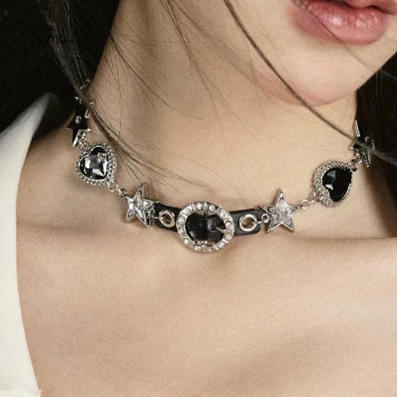 LUImo Vintage Star Heart สร้อยคอผู้หญิงแฟชั่น Rhinestone Choker สร้อยคอ Y2k Clavicle Chain อุปกรณ์เสริมของขวัญใหม่