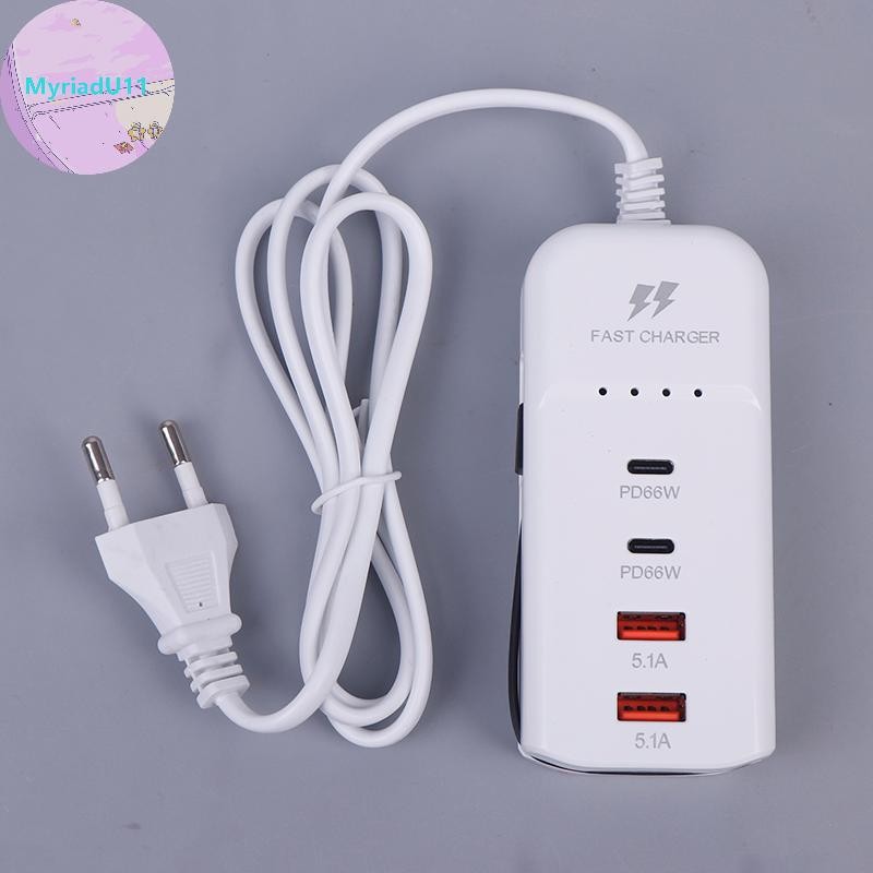 MyriadU 66W PD Wall USB Chargers USB Hub Adapter 4 พอร์ต USB Type C EU Plug Extension Type C ซ็อกเก็ตสาย Outlet TH