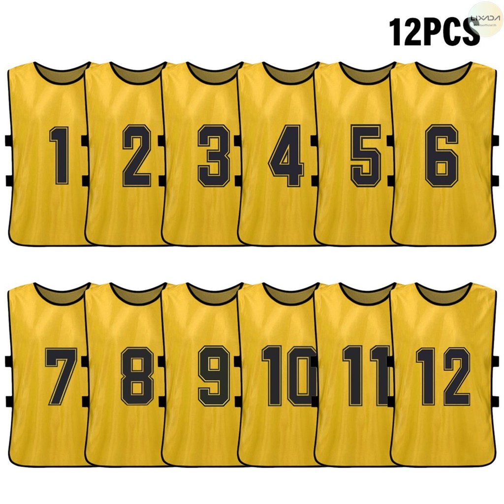 12 PCS ผู้ใหญ่ฟุตบอล Pinnies แห้งเร็วเสื้อฟุตบอลเยาวชนกีฬา Scrimmage ฟุตบอลทีมการฝึกอบรม Numbered Bibs ฝึกกีฬาเสื้อกั๊ก