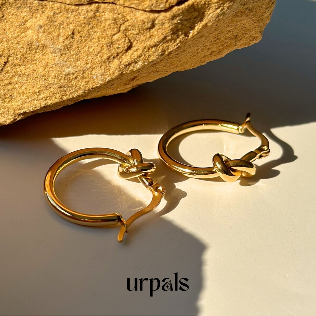 URPALS ต่างหูห่วง ต่างหูสายฝอ Stainless ชุบทอง18K ดีไซน์เก๋ สไตล์มินิมอล ขนาด 2.3 cm