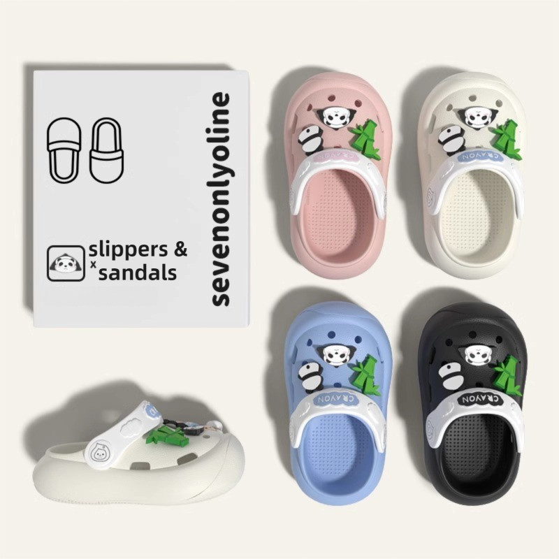 เด็กฤดูร้อนรองเท้าหลุมชายหญิงสวมใส่ด้านนอกรองเท้าแตะระบายอากาศแพนด้าหลุมรองเท้า