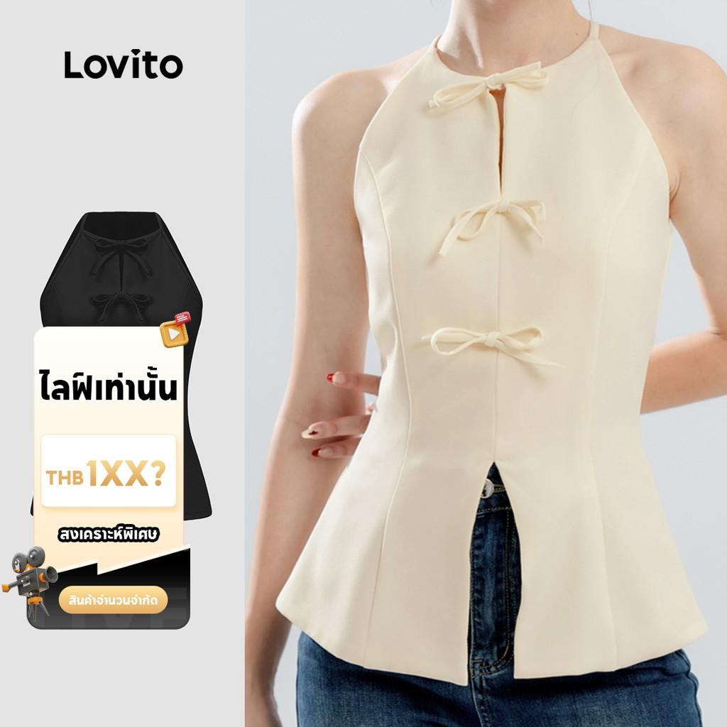 (LIVE STREAM SALE) Lovito แคชชวล เสื้อกล้ามโบว์ผูกเชือกธรรมดาสําหรับผู้หญิง L109MD032
