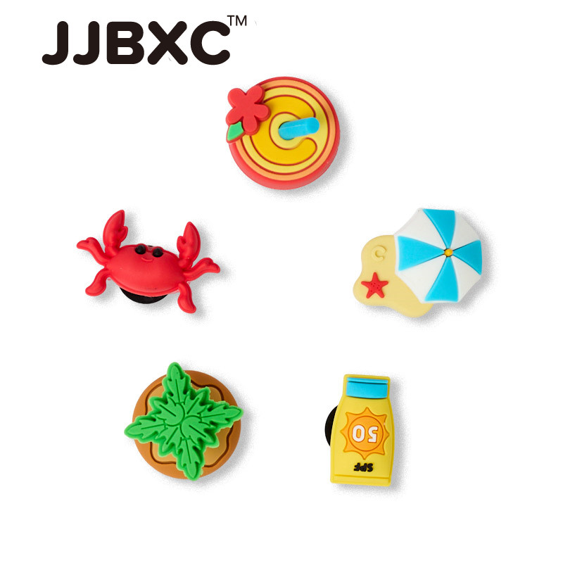 JJBXC CHARM รองเท้าหัวเข็มขัด 3D อุปกรณ์เสริมสำหรับฤดูร้อน ชายหาด ต้นมะพร้าว ร่ม太阳城DIY รองเท้าแฟชั่น เหมาะสำหรับcross