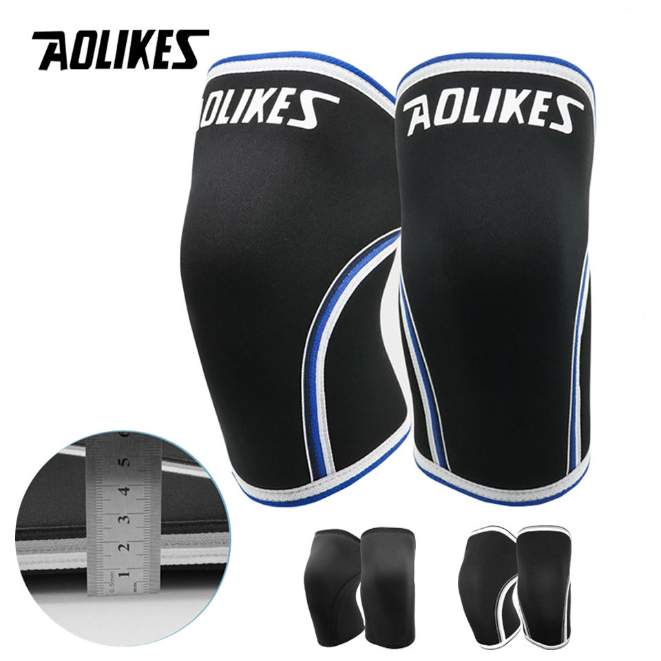 AOLIKES 1 คู่ 7 มม. Neoprene กีฬาเข่ารั้งสําหรับฟิตเนสวิ่งยกน้ําหนัก Pressured Crossfit การฝึกอบรมเข่า Pads