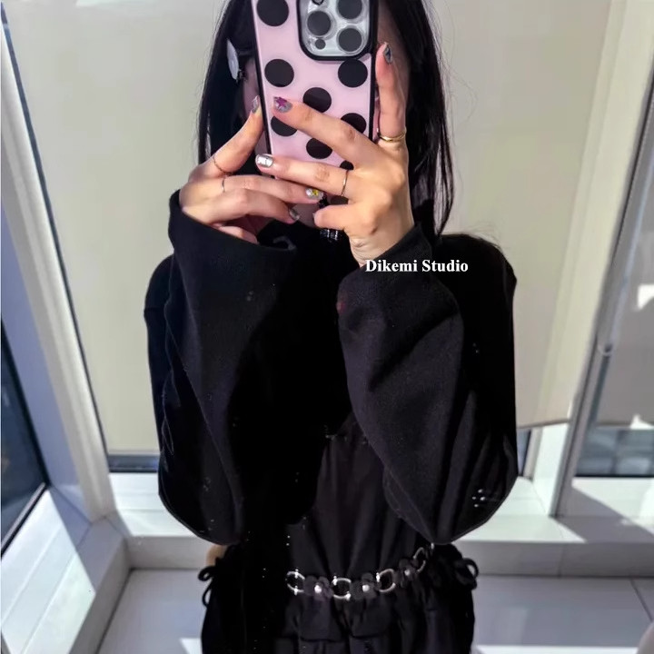 เกาหลี Ins Bloggers เดียวกันสาวหวานสีชมพู Polka Dots Black Edge Soft Case สําหรับ Iphone16promax/15pro/16/12/14pro เคสโทรศัพท์ – โปรปัง