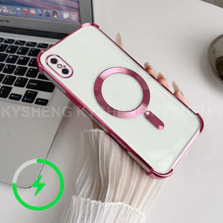 เคสสําหรับ iPhone x xs max xr เคสโทรศัพท์ TPU ชาร์จแม่เหล็กสี่มุมป้องกันการตกนิ่มโปร่งใส WBQ