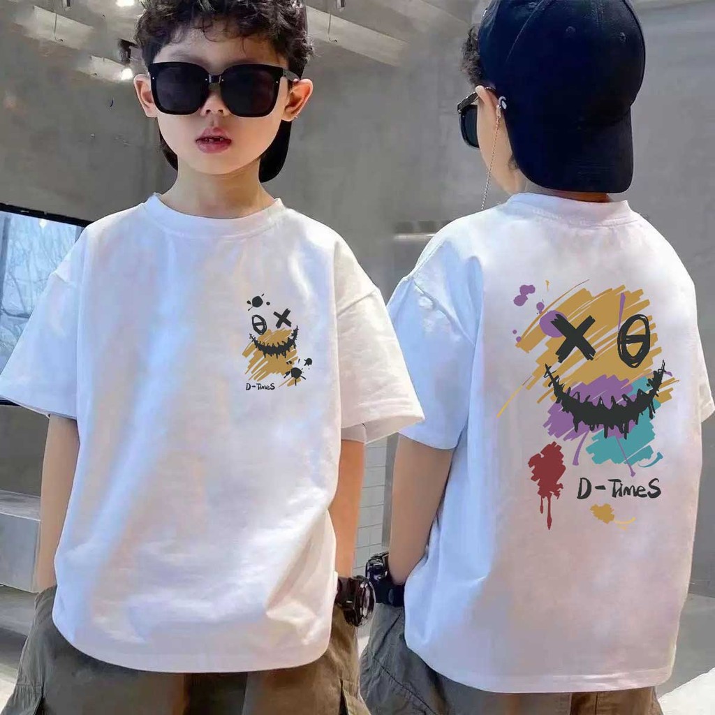 (ผ้าฝ้าย 100%)COD  เสื้อยืดเด็ก พิมพ์ลายการ์ตูนน่ารัก เสื้อยืดคอกลม เหมาะสำหรับเด็กอายุ 6-13 ปี Cotton 100 % K041