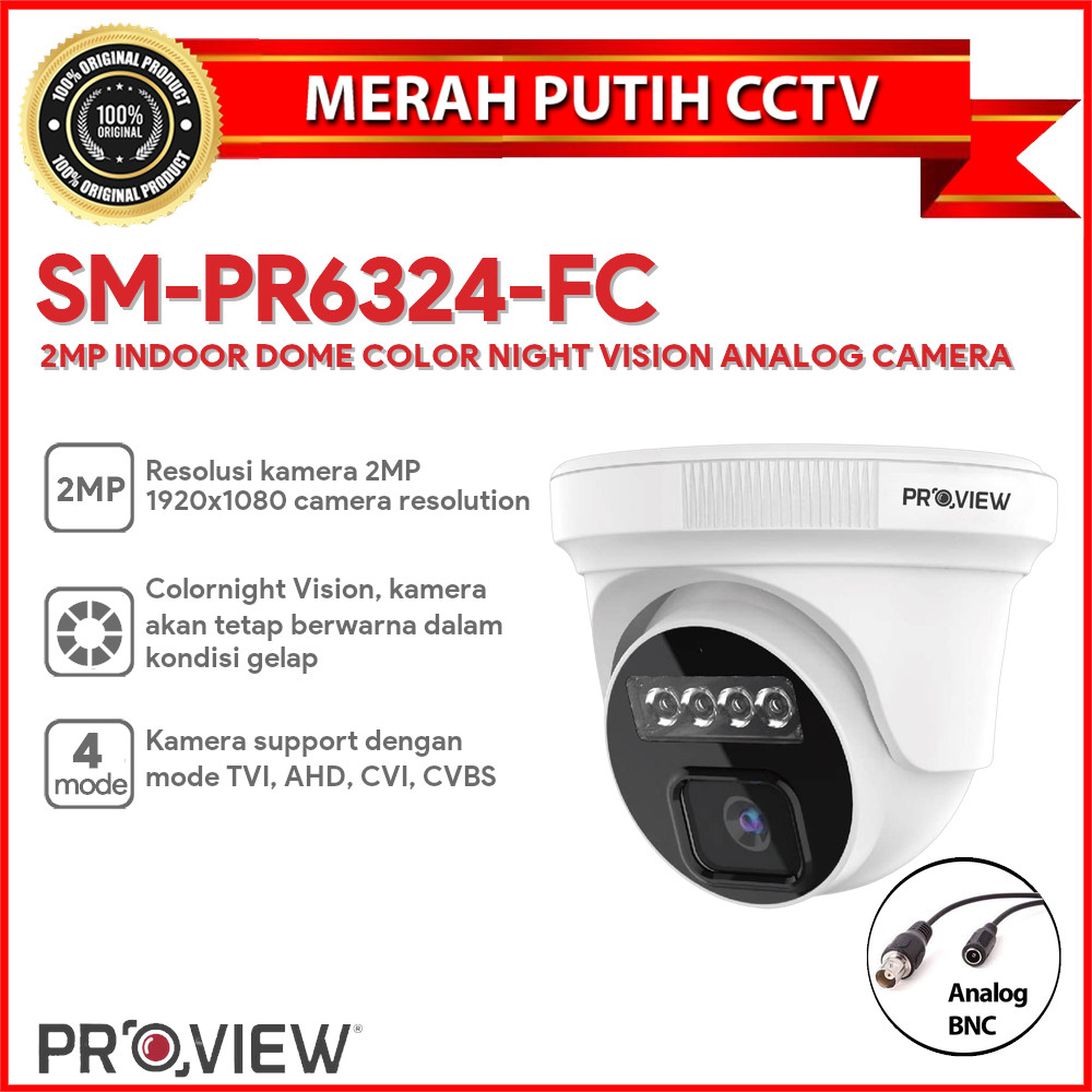 PROVIEW SM-PR6324-FC 2MP INDOOR DOME COLOR NIGHT VISION ANALOG CAMERA