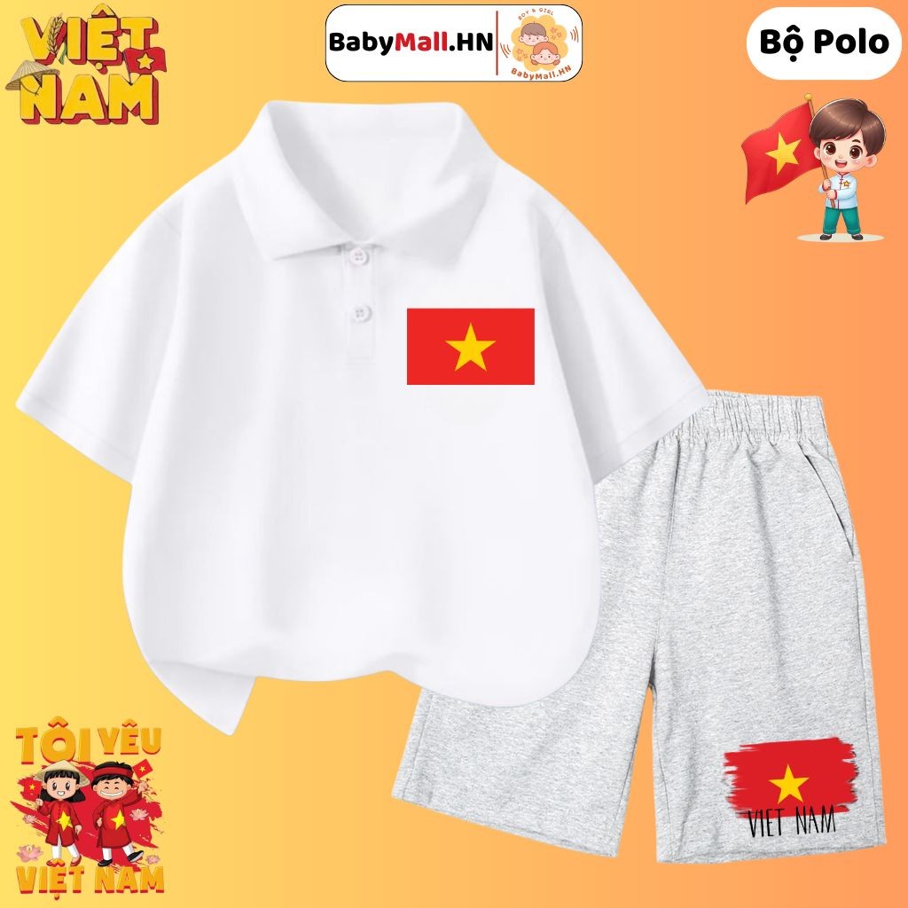 Vietnam Flag Polo เสื้อผ้าชุดสําหรับเด็กชายและเด็กหญิง BABYMALL เสื้อ Red Flag Yellow Star สําหรับทา