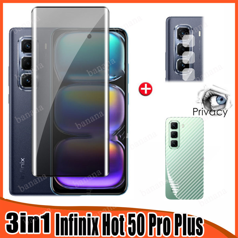 3In1 โค้งความเป็นส่วนตัวกระจกนิรภัยสําหรับInfinix Hot 50 Pro Plus 5G 2025 ป้องกันหน้าจอสําหรับHot50Pro + Hot50 50Pro 50Pro + เลนส์กล้องฟิล์ม + ฟิล์มด้านหลัง