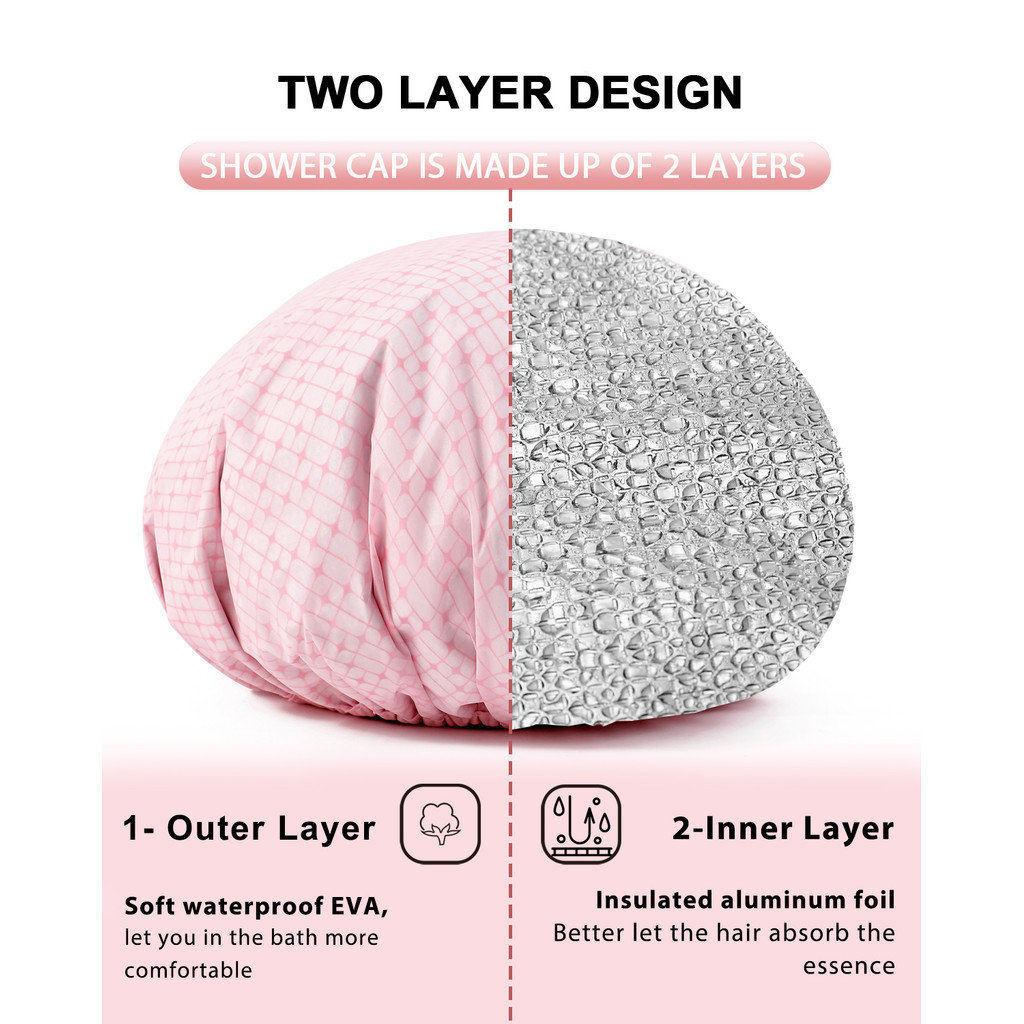 Pink Series Deep Care Hot Oil Hair Care Cap-กันน้ํา,Double Layer,Reusable,สามารถใช้เป็นหมวกอาบน้ําแล