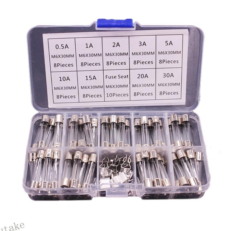 72pcs Fast Blow Glass Tube Fuses 6x30mm 250V 0.5A/1/2A/3A/5A/10A/15A/20A/30A