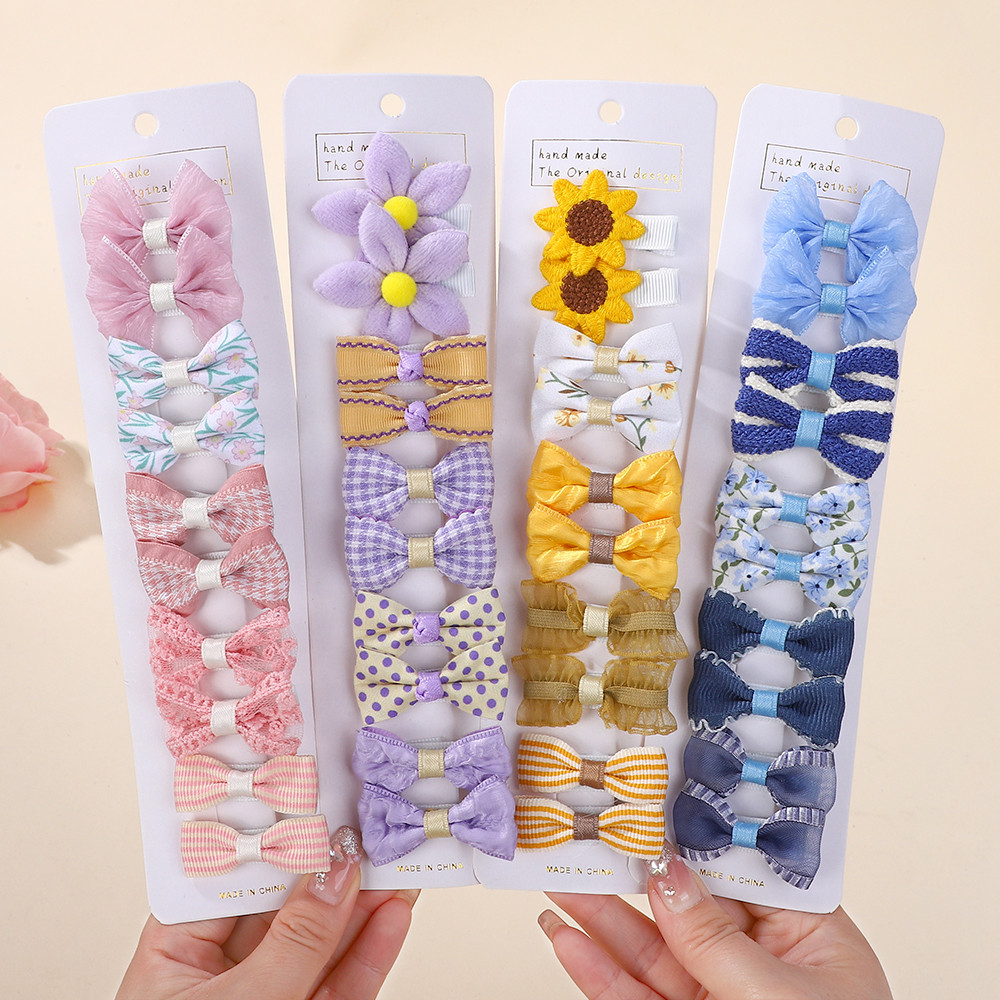 10 ชิ้น/เซ็ต Handmade ประณีตคลิปผมหวาน Bowknot การพิมพ์ผ้า Hairgripes สําหรับสาว Boutique อุปกรณ์เสริมผม