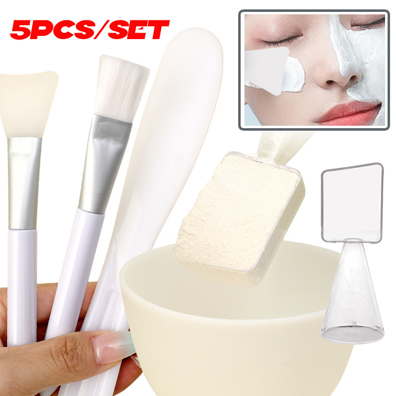 ชุดชามผสมมาส์กหน้าซิลิโคน 5 ชิ้น - ชุดช้อนแปรง Prep หน้ากากมืออาชีพ
