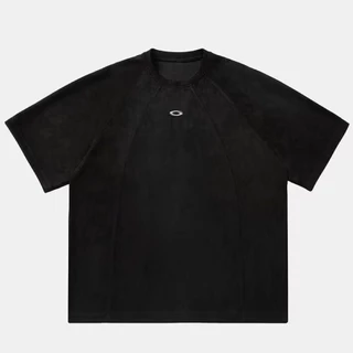 MNO.9 T-shirt 1428 Oversize เสื้อยืดแขนสั้นผู้ชาย คอกลม งานปัก/แต่งแถบหน้าอก ผ้าcottonกึ่งกำมะหยี่ สไตล์เกาหลี เสื้อยืด