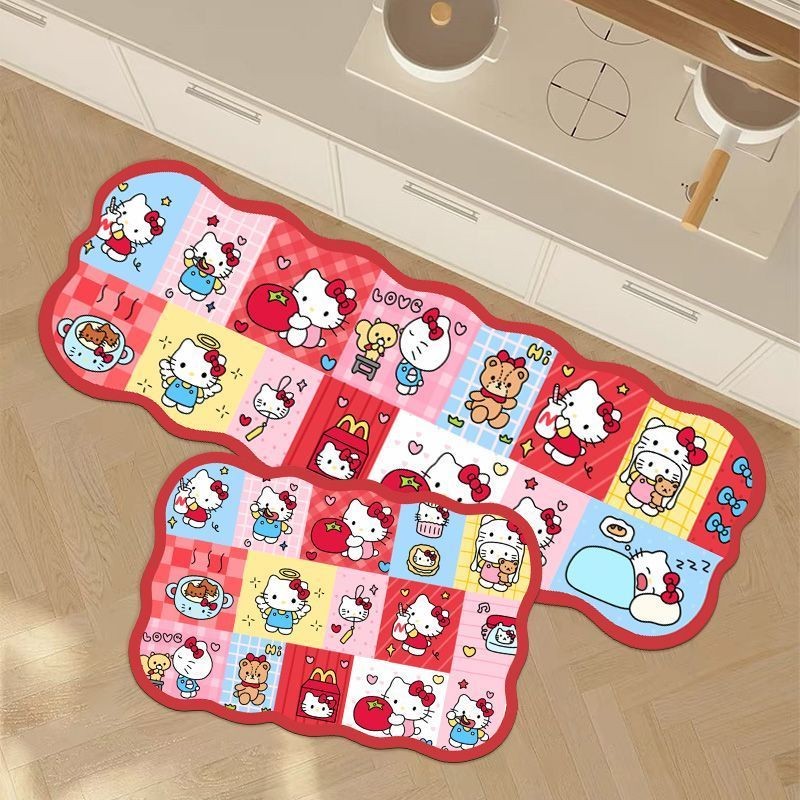 HelloKitty น่ารักการ์ตูนโคลนไดอะตอมพรมปูพื้นห้องครัวดูดซับน้ํามันดูดซับน้ํา Anti-Slip ในครัวเรือน