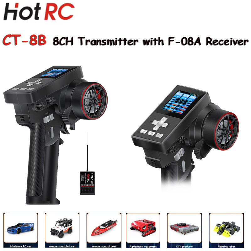 HOTRC CT-8B 8CH RC เครื่องส่งสัญญาณ 2.4GHz วิทยุระบบรีโมทคอนโทรล CT8B พร้อม F-08A ตัวรับสัญญาณสําหรั