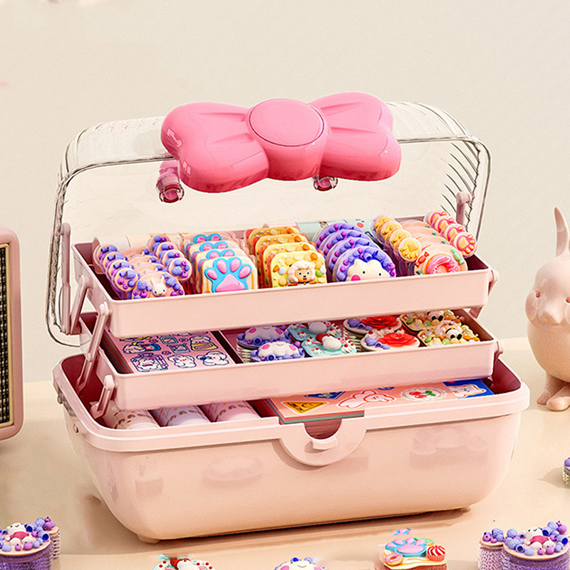 กล่องจัดระเบียบเครื่องประดับผมเจ้าหญิง - เคสกันฝุ่นแบบใสพร้อมที่จับของขวัญที่สมบูรณ์แบบสําหรับเด็กผู้หญิง (สีชมพู  ม่วง, 27.5x15x14.5ซม.)