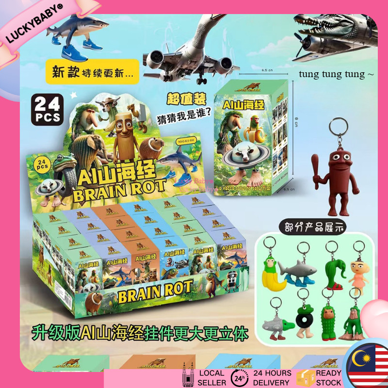 24PCS Trralero Tralala Tung Tung Sahur พวงกุญแจกล่องตาบอดไม้ Stick มนุษย์จี้ของสะสมของเล่น AIyama海经