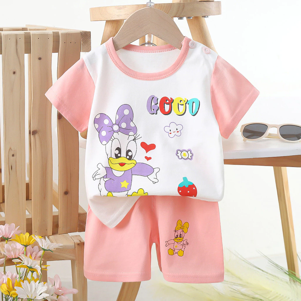 ชุดเด็กใส่สบาย ชุดเซ็ตเสื้อ+กางเกง สั้นชุดเด็กลายการ์ตูนน่ารัก ผ้านิ่ม ใส่สบาย เหมาะสำหรับเด็กอายุ 6เดือน - 6ปี "DA-C"