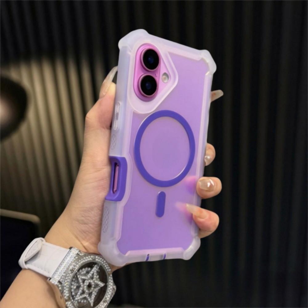 ใหม่ Chameleon สี่มุม Anti Drop เคสโทรศัพท์แม่เหล็กสําหรับ iPhone 16 15 14 13 Pro Max 16E 14 15 16 Plus เลเซอร์ไล่โทนสีสีกันกระแทกปลอกฮาร์ดปกหลัง