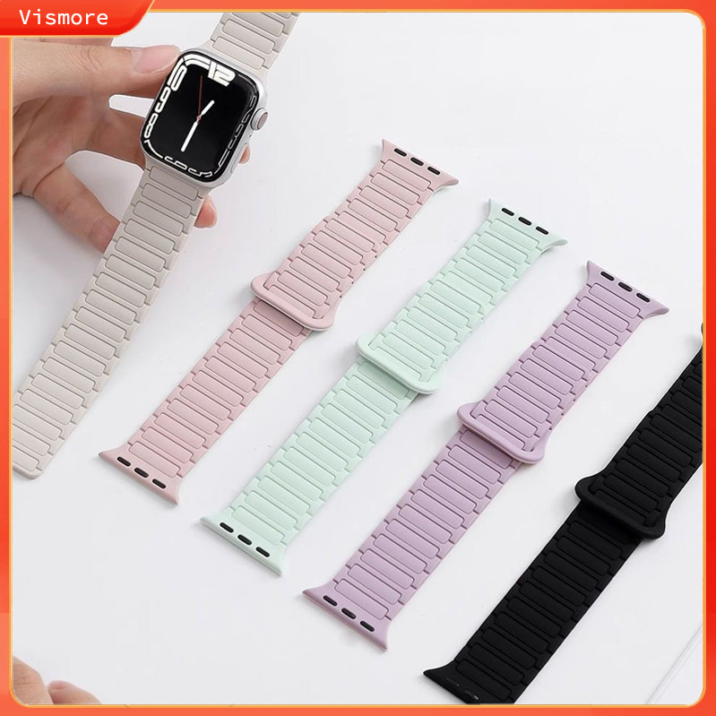 สายรัดแม่เหล็กสําหรับ Smart Watch IWatch Series 11/10/9/8/7/6/SE/5/4/3/SE3 Ultra 3 2 49 มม.46 มม.45 มม.41 มม.44 มม.42 มม.40 มม.38 มม.ซิลิโคน Loop Band