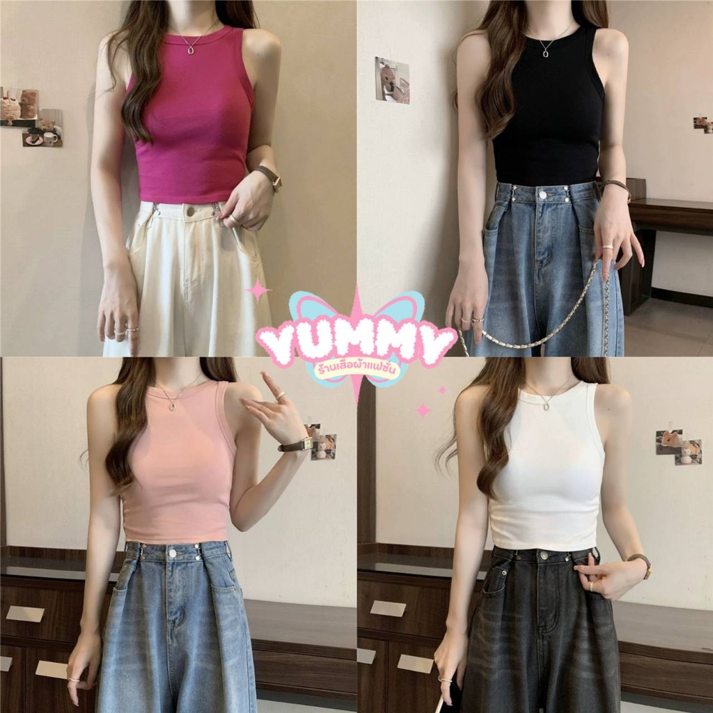 🎀Yummy Shop🎀พร้อมส่ง (FY622) -H เสื้อกล้าม มีฟองน้ำ เว้าหลัง