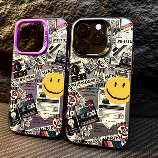 เคสไอโฟน13 หนังสือพิมพ์ยิ้มเคสโทรศัพท์พรีเมี่ยม For iPhone 11 12 14 15 16 Pro MAX 14 15 Plus XR XSMAX 7Plus เคสกันตกหล่น
