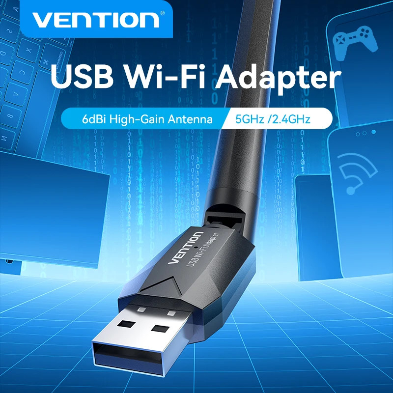 Vention อะแดปเตอร์ WiFi 5 AC650 5G & 2.4G USB Dongle สําหรับ PC เดสก์ท็อป แล็ปท็อป พร้อมเสาอากาศ