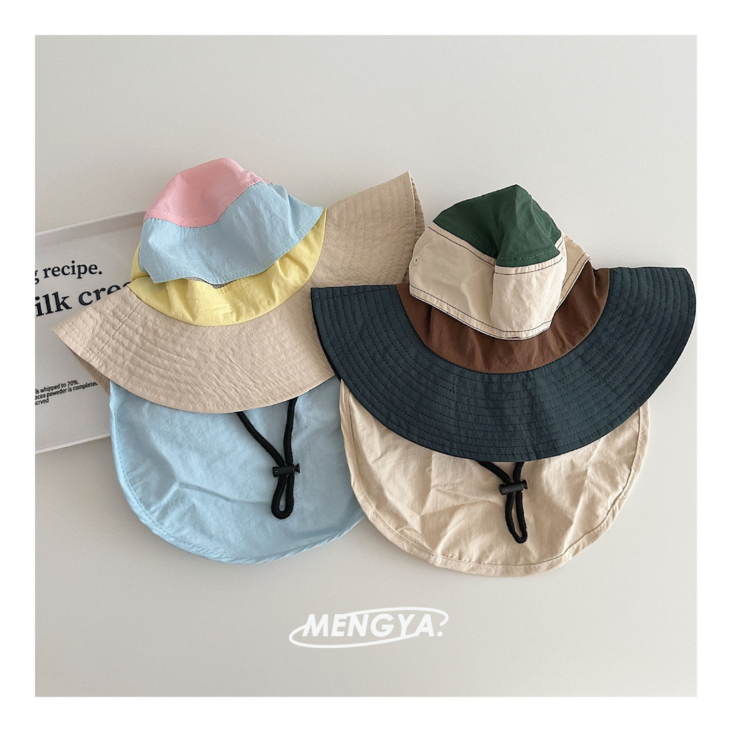 เด็กเดินป่าหมวกฤดูร้อนบางแห้งเร็วอินเทรนด์สีบล็อกผ้าคลุมไหล่กลางแจ้งตั้งแคมป์เด็กหมวกชาวประมง