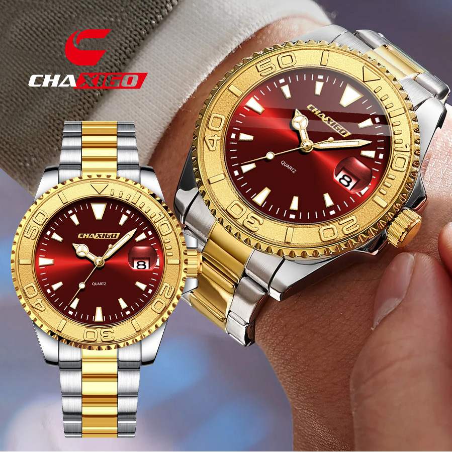 Chaxigo นาฬิกาผู้ชาย กันน้ำ 100% มาแรง ดีไซน์หรูหรา ไฟเรืองแสง แสดงวันที่ ตัวเรือนสแตนเลส สไตล์สปอร์ต ดีไซน์เก๋ไก๋ เครื่องควอตซ์ พร้อมส่ง ca116-1songkran