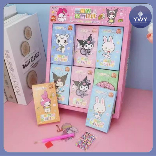 Sanrio 3D เพชรสติกเกอร์จี้ DIY Craft Kit Kuromi My Melody Cinnamoroll น่ารักการ์ตูนพวงกุญแจเด็ก Art 
