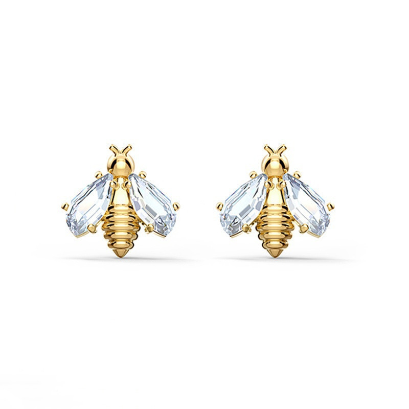 Swarovski 3D Golden Bee ต่างหูเจาะสุภาพสตรี Swarovski Elements ต่างหูคริสตัล